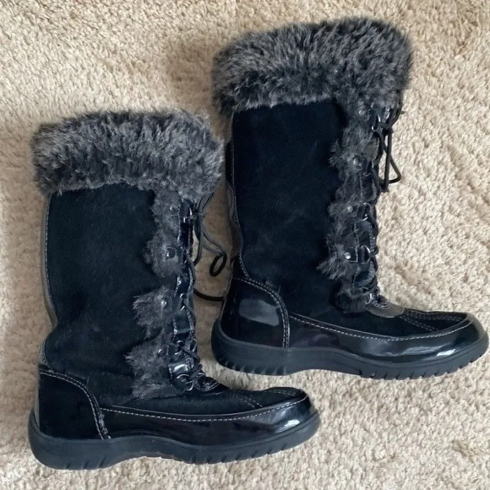 Sporto Millie Stone Suede W Faux Fur Lace-up Winter Snow Boot Waterproof Sz 9M